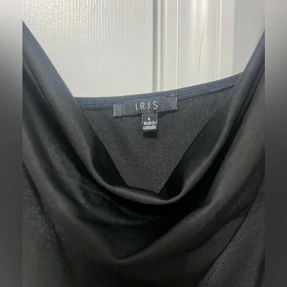 BLACK SATIN SEXY DRESS COWL NECK - Picture 2 of 2